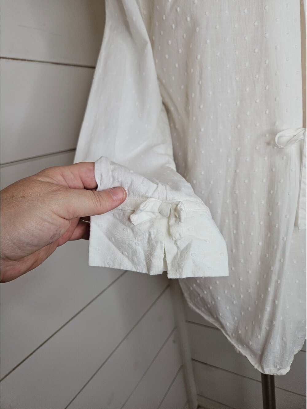 Marissa Christina large white textured with dots and accented by bows blouse - Picture 4 of 7